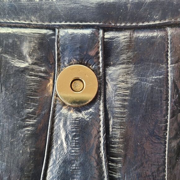Vintage Retro 80s Genuine Eel Skin Navy Leather Handbag Shoulder Bag Purse - Picture 8 of 10